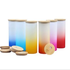 Sublimation Glass Straight Skinny Tumbler With Bamboo Lids